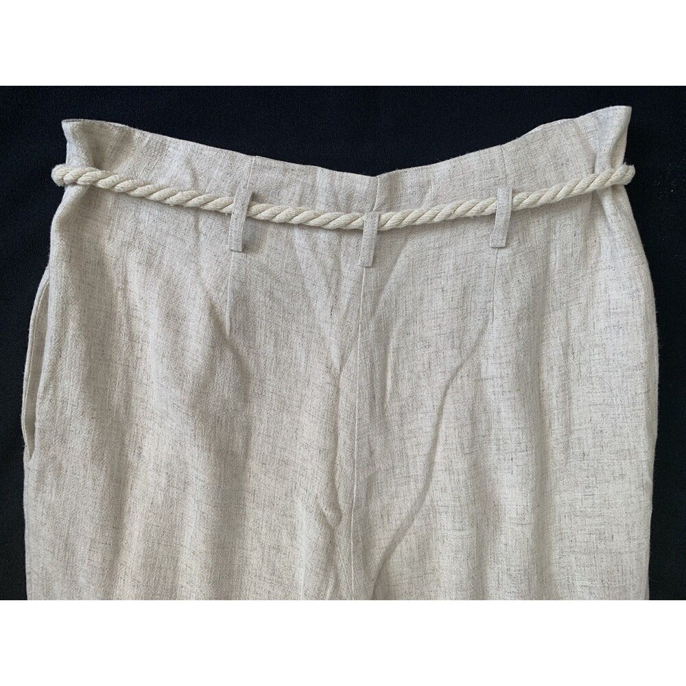 Linen Blend Pleated Pants Rope Belt Large Beige Natural Coastal Cottage Beach - Picture 8 of 16